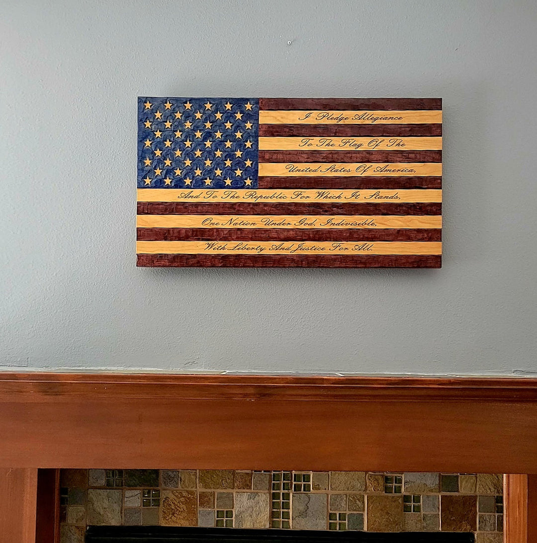 Hand Chiseled Rustic Wooden American Flag | American Grains | Handmade in the USA