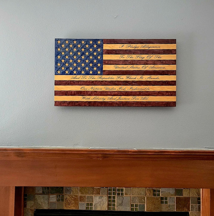 Hand Chiseled Rustic Wooden American Flag | American Grains | Handmade in the USA
