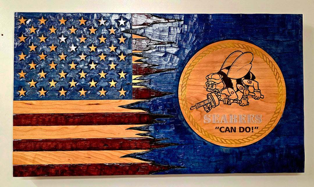 Hand Chiseled Rustic Wooden American Flag | American Grains | Handmade in the USA