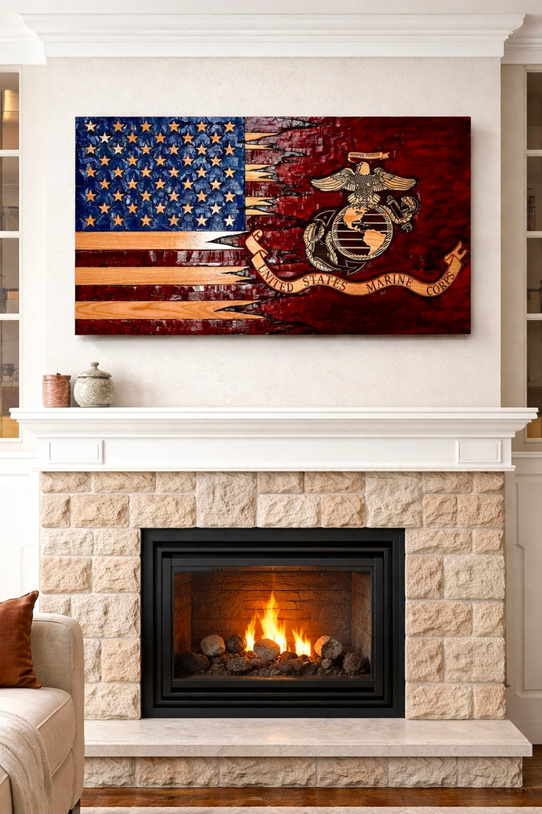 Hand Chiseled Rustic Wooden American Flag | American Grains | Handmade in the USA