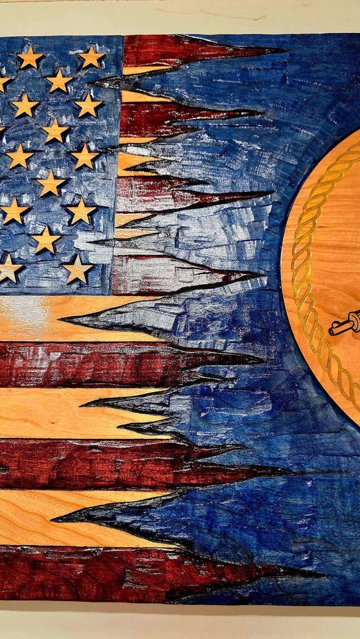 Hand Chiseled Rustic Wooden American Flag | American Grains | Handmade in the USA