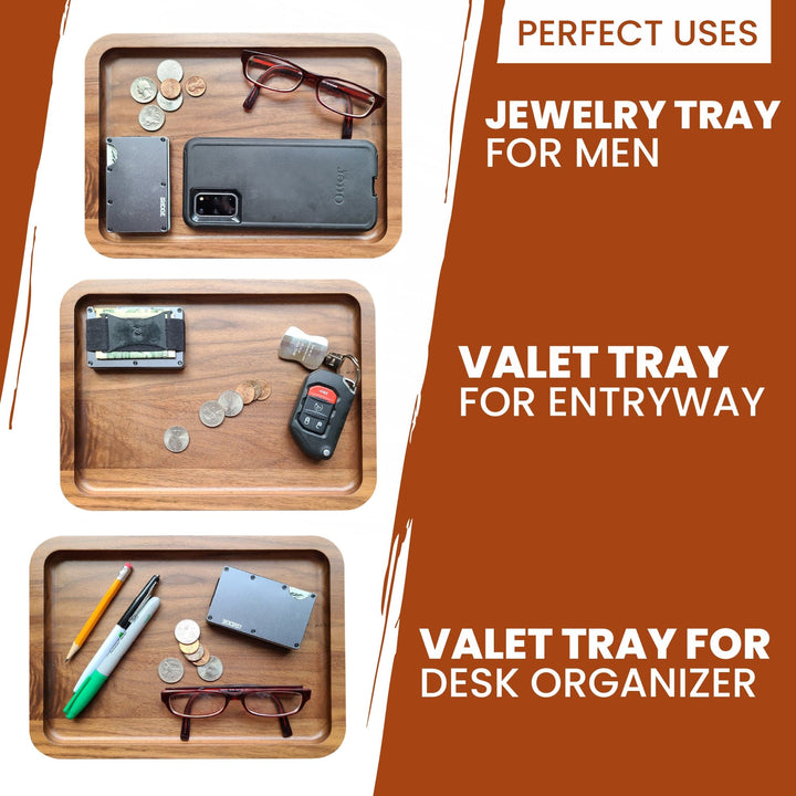 Valet Tray - Catch All Tray - Accessories Organizer - Walnut Wood